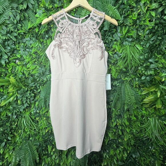 Blashe Dress Women Large Dusty Pink Embroidery High Neckline Short Sheath 0302 - Picture 10 of 16